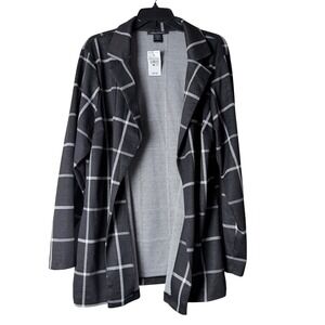 New Ashley Stewart Women 18/20 Black Plaid Open‎ Front Blazer Cardigan Business